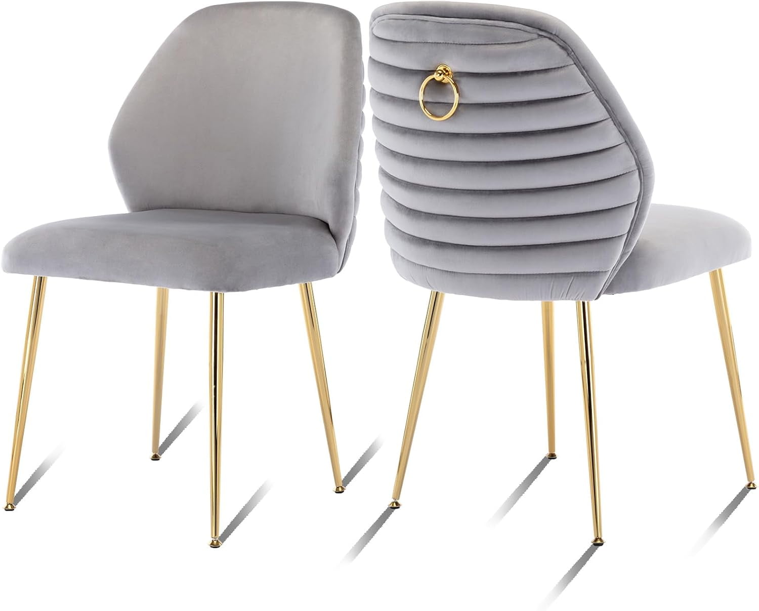 Grey Velvet Dining Chairs Set of 2 Modern Upholstered Dining Room Chairs Tufted Armless Side ...