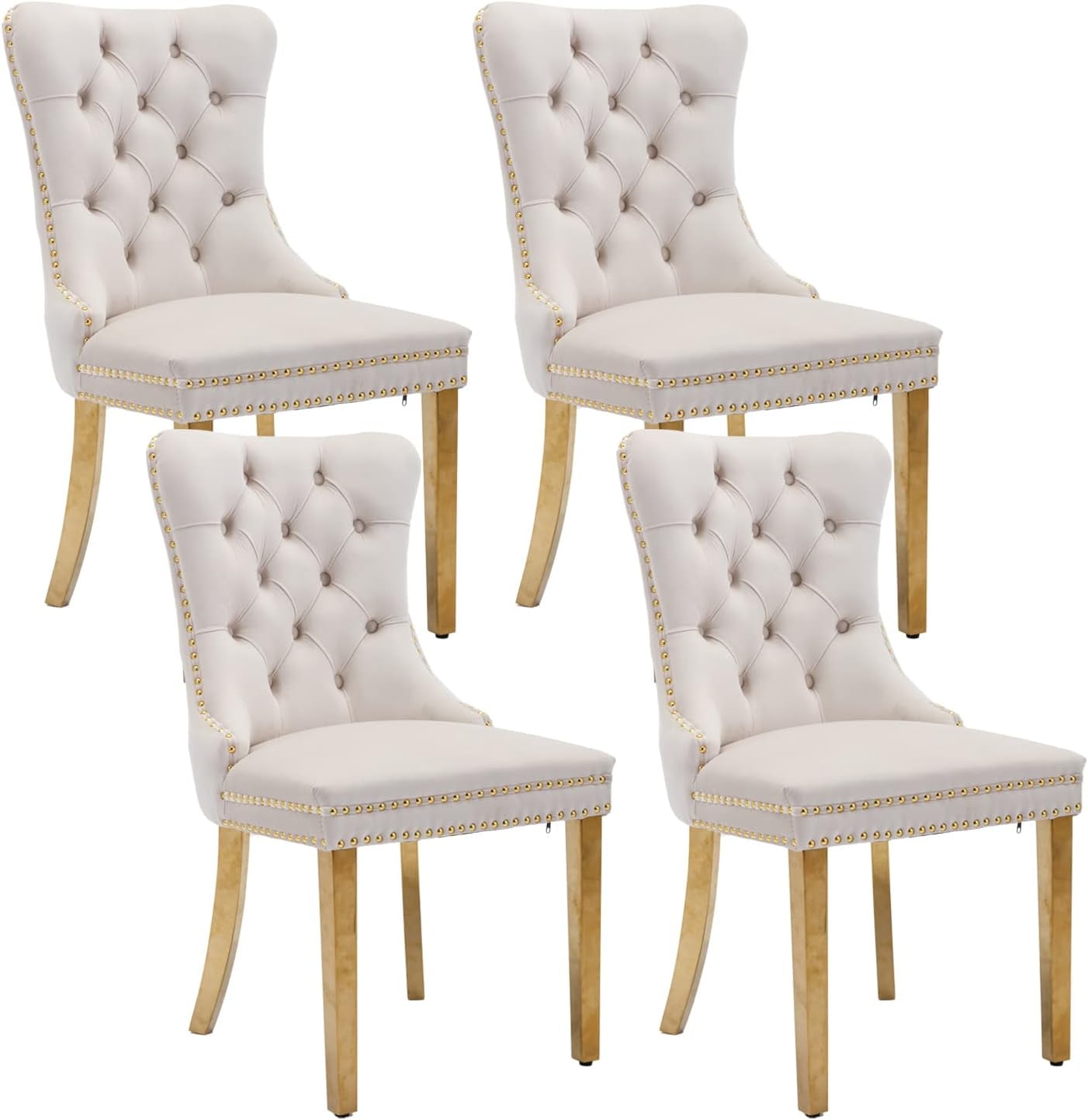 Set Of 2 Mid-Century Upholstered Dining Chairs - Wingback Fabric Kitchen Chairs With Wood Legs