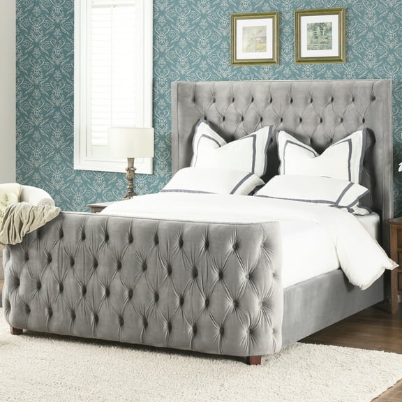 Grey Velvet Headboard And For Queen Bed, Look Gray Queen-size , Tone