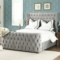 Grey Velvet Headboard And For Queen Bed, Stylish Gray Finish