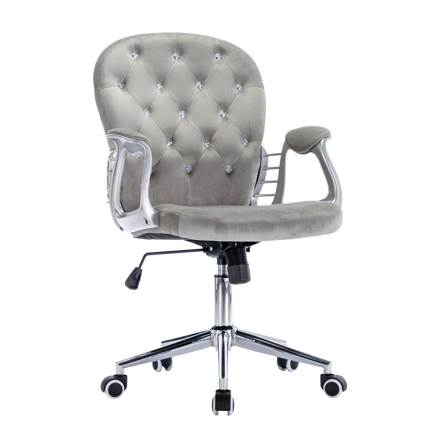 Grey Velvet Home Office Chair with Wheels & Side Arms Cute 360