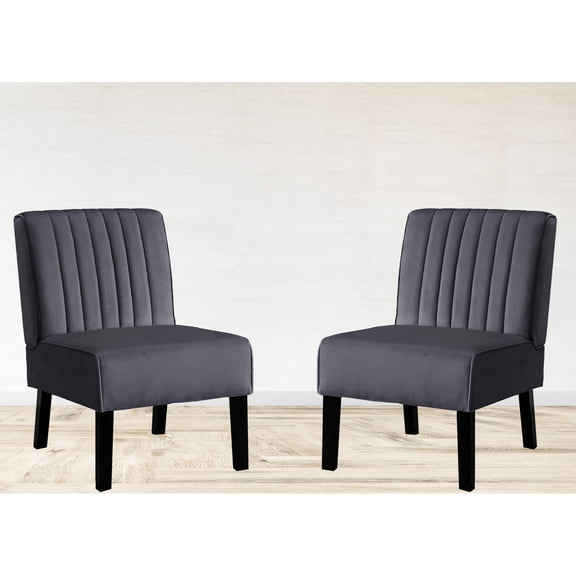 Grey Velvet Mid Century Modern Chairs, Of 2 With Stable Solid Wood Legs For Home Accent Chairs , In Strong