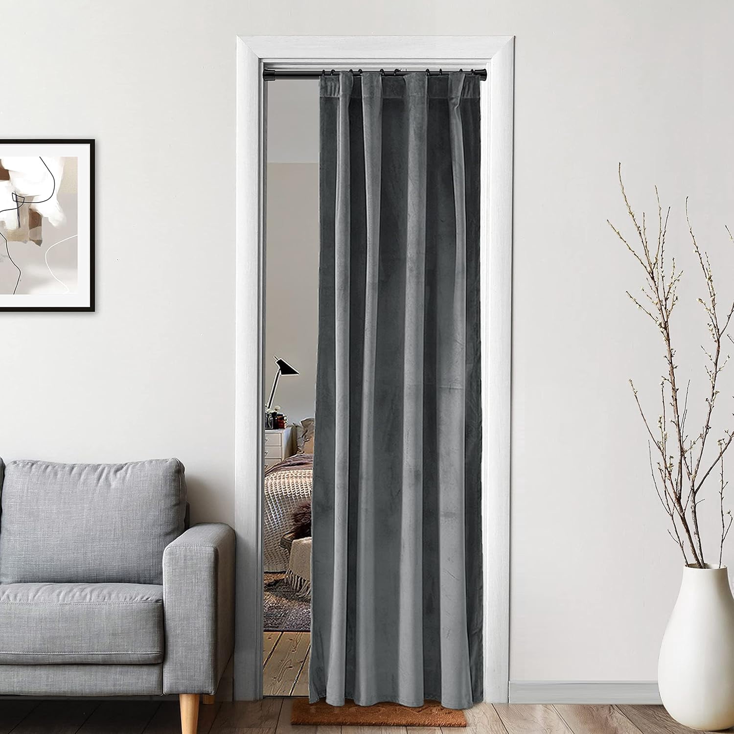 Grey Velvet Privacy Room Divider Curtains For Room Separation,Back Tab ...