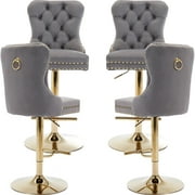 Grey Velvet Swivel Bar Stools Set of 4 with Upholstered Back, Adjustable Counter Height Barstools, Bar Chairs for Home Bar Kitchen Island Pub Restaurant 4 Pcs, Gray