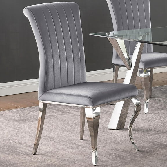 Grey Velvet Upholstered Side Chairs (Set of 4) - Modern Style with Chrome Legs