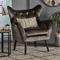thumbnail image 1 of Grey Velvet Wingback Chair | Adds Sophistication to Home | Oak Wood Frame and Black Legs | Addresses Need for Quality Seating, 1 of 6