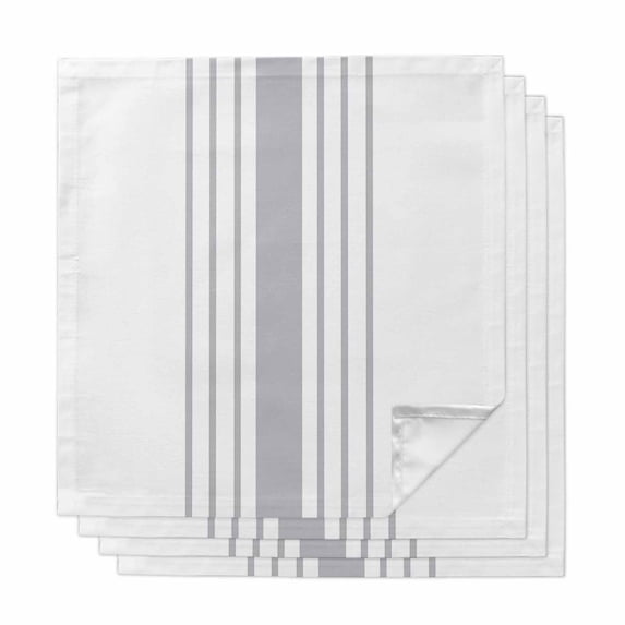 Grey Vertical Striped Cloth Napkins, White Modern Simple Geometric Washable and Reusable Dinner Napkins Set of 4, Table Napkin for Kitchen Party Birthday Wedding Hotel Housewarming 20"x20"