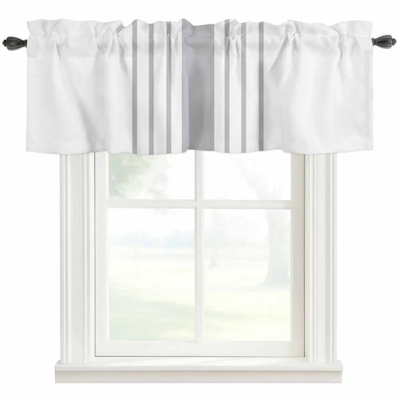 Grey Vertical Striped Farmhouse Short Window Curtain Valances, White Modern Simple Geometric Rod Pocket Kitchen Valances for Living Room Bedroom Bathroom Cafe 54" x 18"