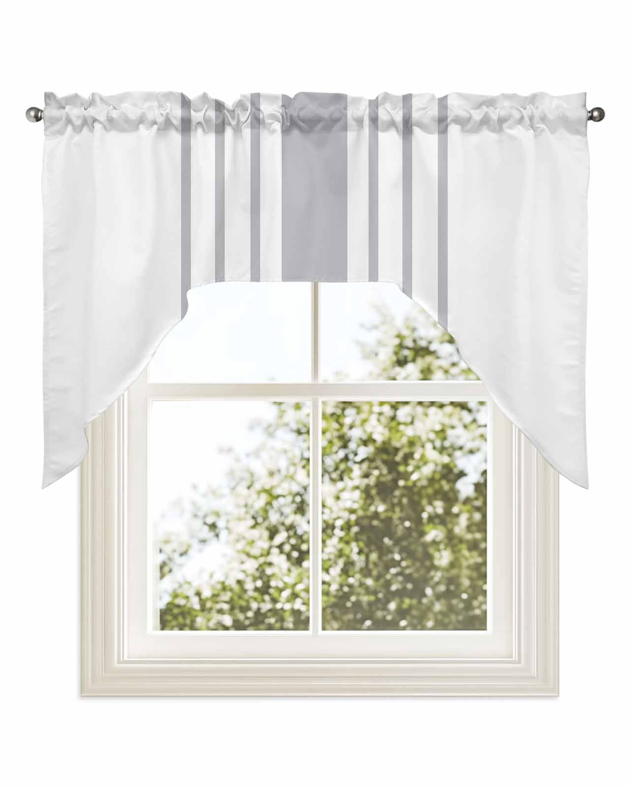Grey Vertical Striped Kitchen Curtains Swag Valance for Windows ...