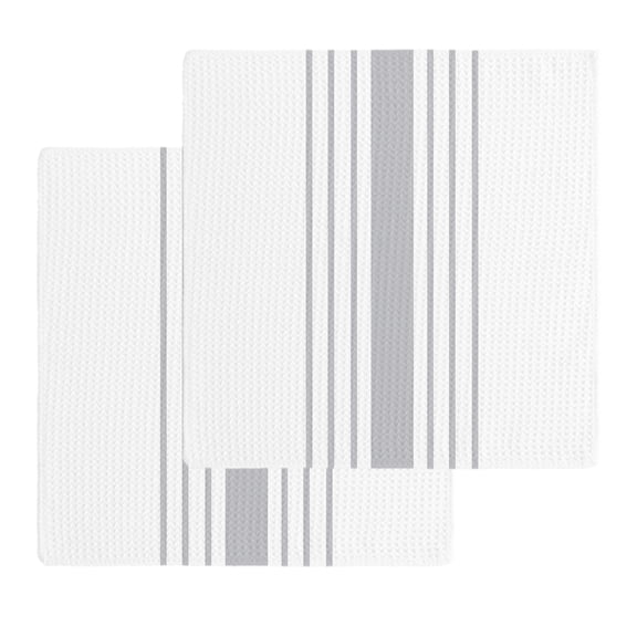 Grey Vertical Striped Kitchen Dish Towels for Drying Dishes Set of 2, White Modern Simple Geometric Waffle Weave Microfiber Hand Tea Bathroom Towels Quick Dry & Absorbent Towel 12x12