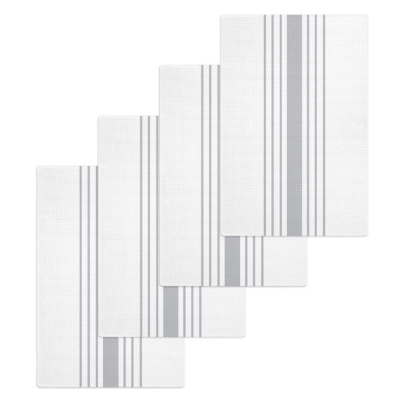 Grey Vertical Striped Kitchen Dish Towels for Drying Dishes Set of 4, White Modern Simple Geometric Waffle Weave Microfiber Hand Tea Bathroom Towels Quick Dry & Absorbent Towel 15.7x23.6