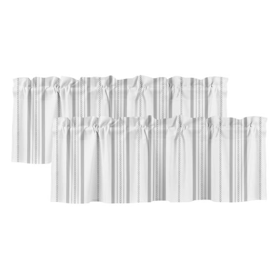 Grey Vertical Stripes Curtain Valances for Windows, Kitchen Valance Window Treatments Panel 2 Pack, Geometric Farmhouse Striped Rod Pocket Short Curtains for Bathroom Bedroom 54 x 18 Inch