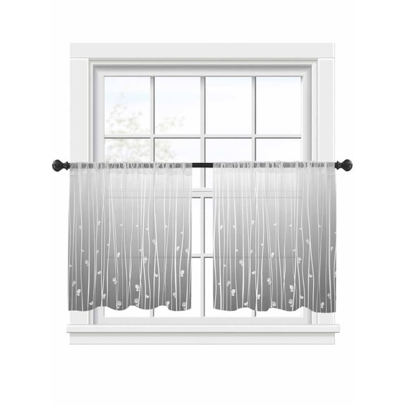 Grey Vertical Wave Lines Sheer Curtains 2 Panels Set Flower Gradient Minimalist Texture Sheer Window Curtains Light Filtering Rod Pocket Voile Drapes for Bedroom Living Room 52"x45"