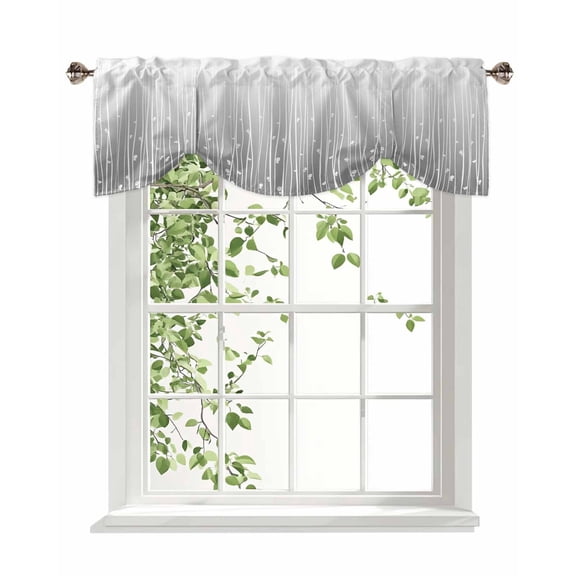 Grey Vertical Wave Lines Tie Up Valances Curtain, Adjustable Kitchen Flower Gradient Minimalist Texture Valances for Windows Decor, Rod Pocket Short Curtains Set for Bedroom/Bathroom, 54"x18"