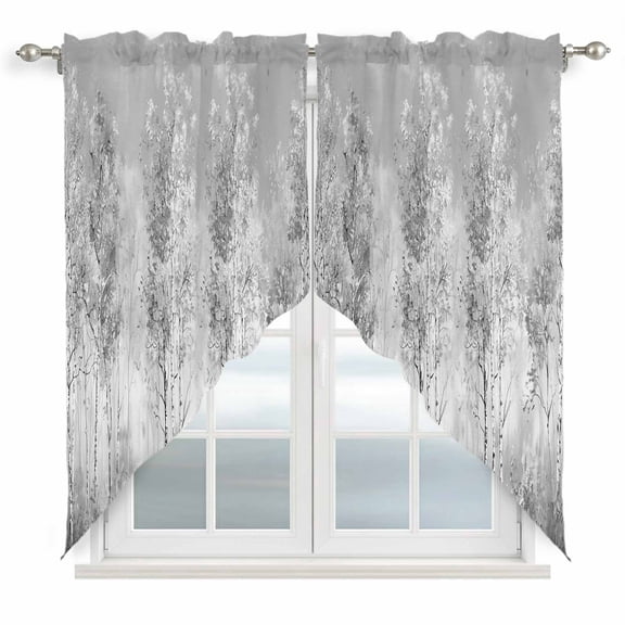 Grey Vintage Kitchen Window Curtains, Swag Curtains Valance for Bedroom Living Room Bathroom, Modern Abstract Art Oil Paiting Rod Pocket Window Treatment Curtain Block Drapes 2 Panels 28"x36"