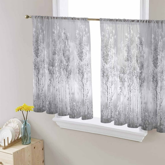 Grey Vintage Sheer Curtains 54 Inches Length 2 Panels Set, Window Sheer Curtains for Living Room/Bedroom, Modern Abstract Art Oil Paiting Light Filtering Rod Pocket Curtain 52'' x 54'' x 2