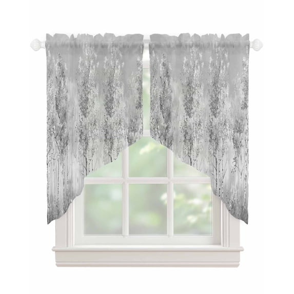 Grey Vintage Swag Valances for Windows, Modern Abstract Art Oil Paiting Rod Pocket Sheer Valances for Small Windows, Swag Toppers Light Filtering for Kitchen Living Room 2 Panels 36''x36''