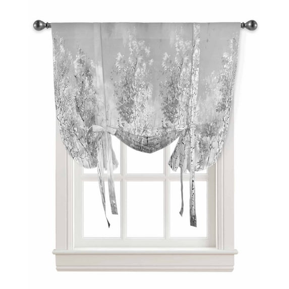 Grey Vintage Tie Up Curtains for Kitchen Bathroom Bedroom Windows 45 Inch Length, Modern Abstract Art Oil Paiting Balloon Drape Curtains Shade Rod Pocket Drapery Curtain Panel, 34"x45"