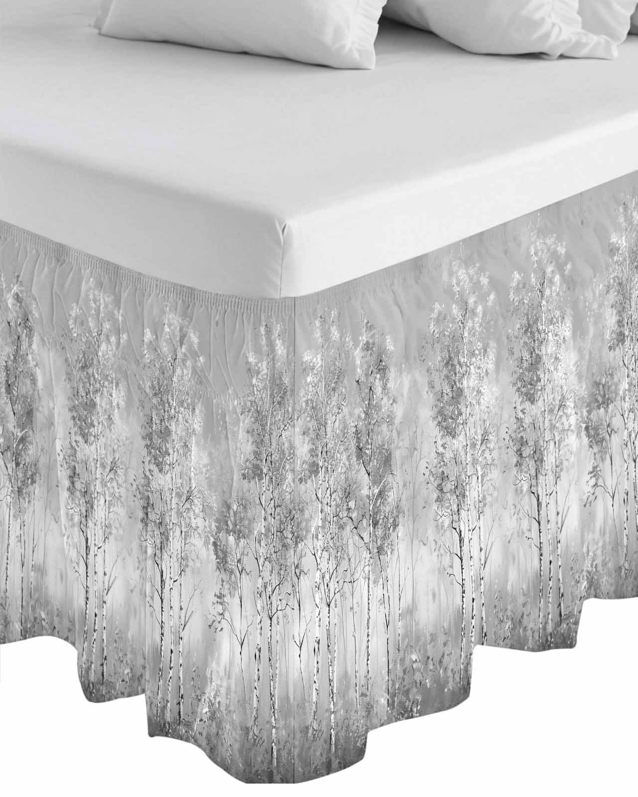 Grey Vintage Wrap Around Bed Skirts for California King Bed 18" Drop,Bed Skirt with Adjustable Elastic Belt Dust Ruffle Bed Valance for Bedroom Hotel Modern Abstract Art Oil Paiting Bed Frame Cover
