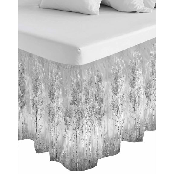 Grey Vintage Wrap Around Bed Skirts for Queen Bed 18" Drop, Bed Skirt with Adjustable Elastic Belt Dust Ruffle Bed Valance for Bedroom Hotel Luxury Modern Abstract Art Oil Paiting Bed Frame Cover