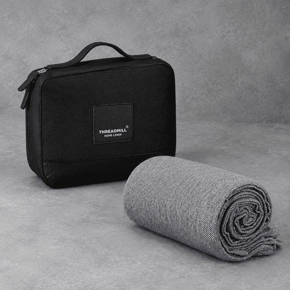 Grey Viscose Derived Cotton Portable Travel Throw Blanket with Storage Bag for Car Picnic Camping