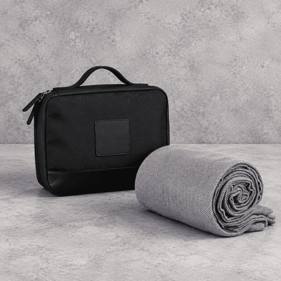 Grey Viscose Derived Cotton Portable Travel Throw Blanket with Storage Bag for Car Picnic Camping