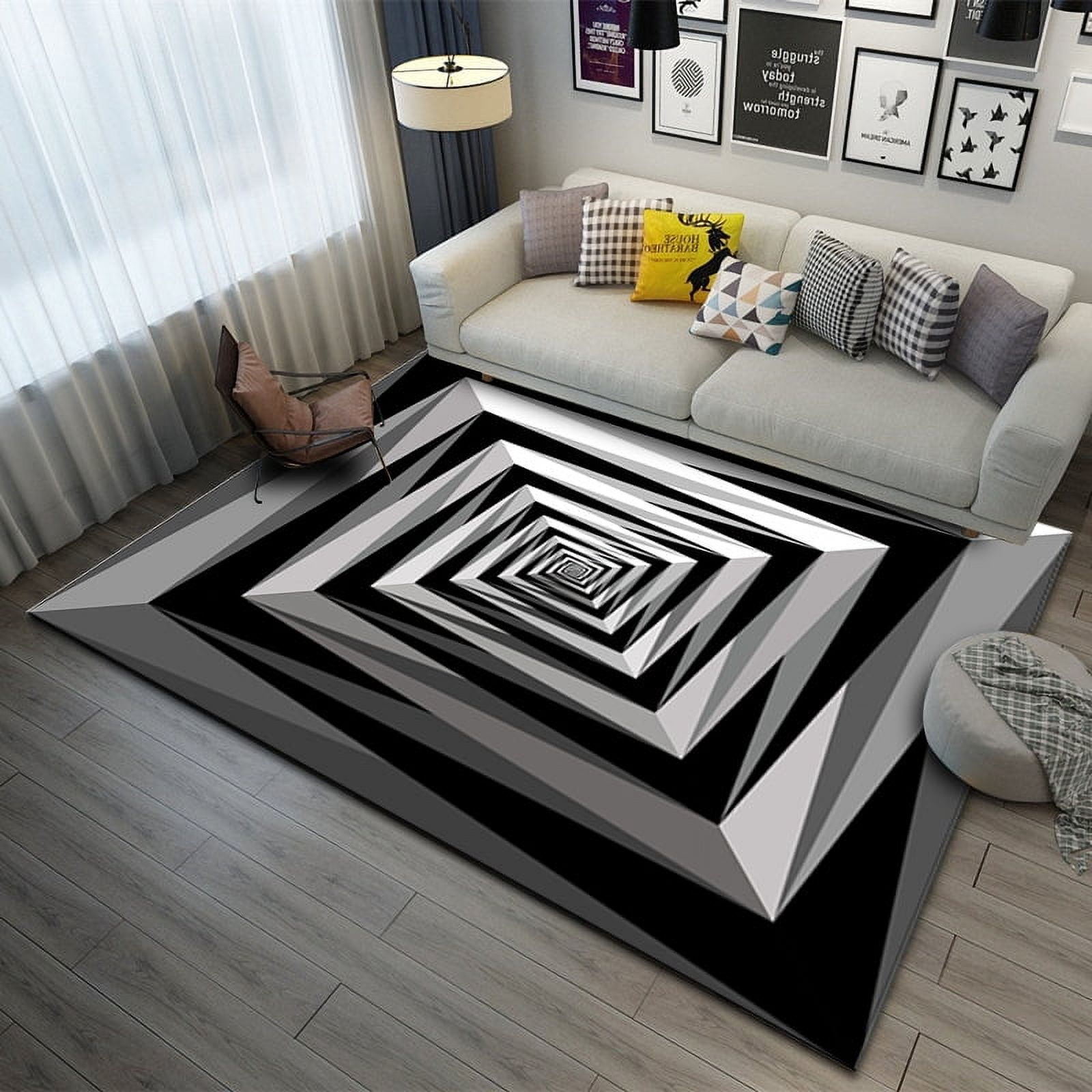 Grey Vortex Illusion Area Rug For Living Room Bedroom Kitchen 3D ...