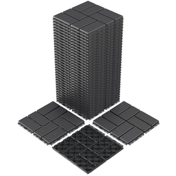 Grey WPC (Wood-Plastic Composite) Decking Tiles (12" x 12" x 0.8", 44-Pack); waterproof and rot-resistant; suitable for indoor and outdoor use