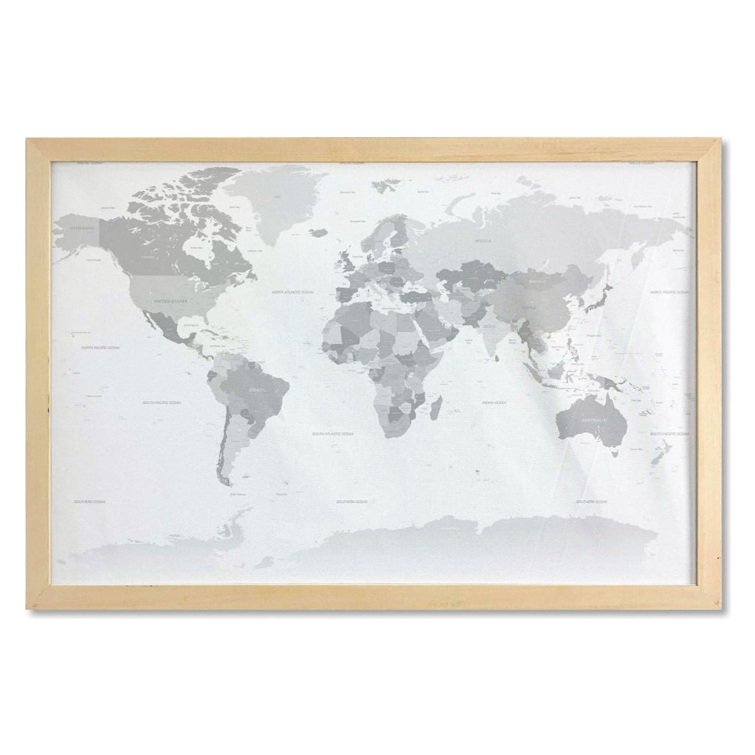 Grey Wall Art with Frame, Detailed World Map with All Countries Major ...