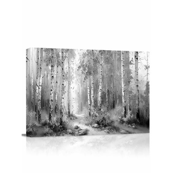 Grey Wall Art for Living Room, Canvas Picture Wall Decor for Bathroom Bedroom, Modern Oil Painting Art Forest Painting Artwork for Office Kitchen Hallway Dining Room Home Decorations 12"x16"