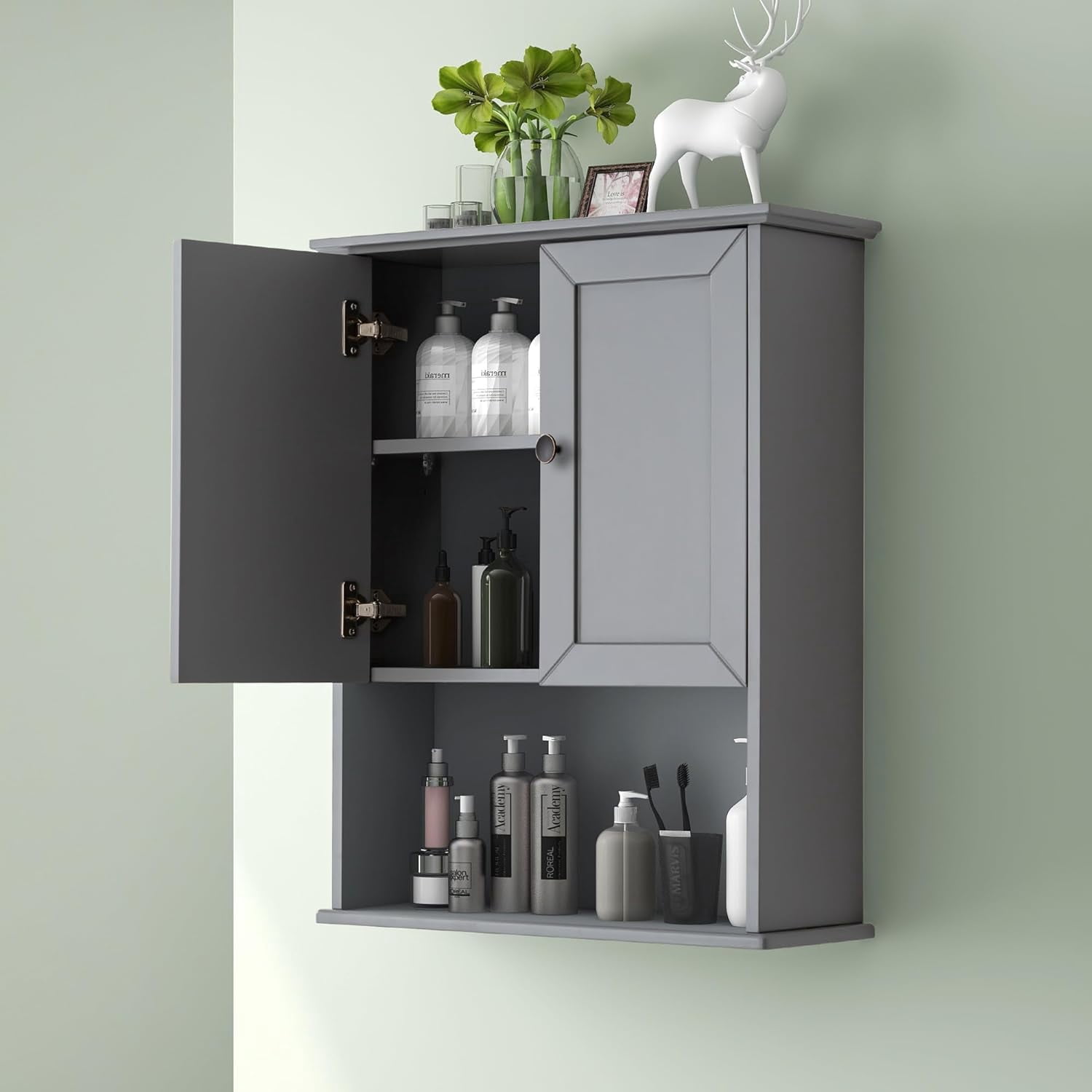 Grey Wall-Mounted Bathroom Cabinet: Over-Toilet Storage, Adjustable ...