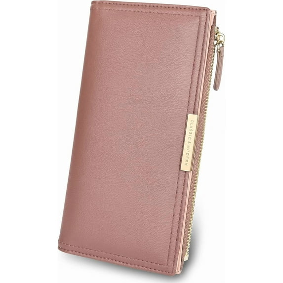Grey Wallet Women, Leather Wallet with Zipper Magnetic Closure Double Fold Wallet for Gift Giving, Daily Life, Travel and Business Occasions Ideal Accessory