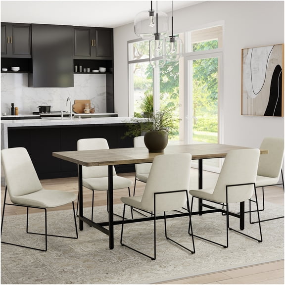 Grey Wash Mango Wood Dining Table, Modern Industrial Kitchen Table for 6