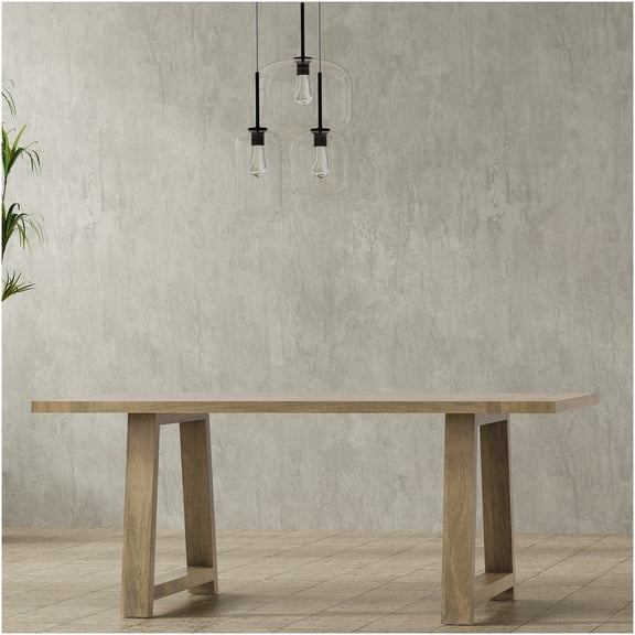 Grey Wash Solid Mango Wood Dining Table, 72 Inch Farmhouse Trestle Table for Dining Room