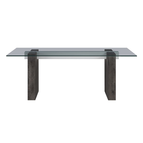 Grey Washed Dining Table with Tempered Glass Top, Modern Kitchen Table