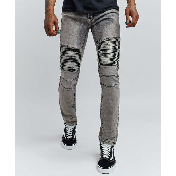 Grey Washed Moto Jeans