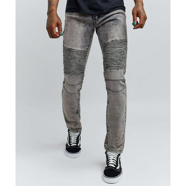 【oan】Gray washing denim pants Grey Washed Moto Jeans - Walmart.com