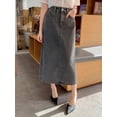 thumbnail image 1 of Grey Washed Straight Cut A-Line Denim Skirt Mid-Length, 1 of 8