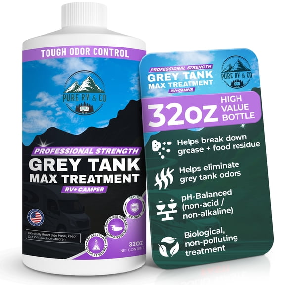 Grey Water Tank Treatment 32 oz – Fast-Acting Enzymatic RV Tank Cleaner, Camper & Marine Toilet Odor Eliminator, Septic & Sensor Safe
