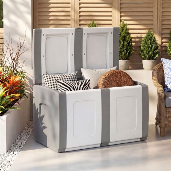 Grey Waterproof Deck Box, Sun-protective Storage Box, with Lockable Lid and Side Handles, Easy To Assemble, Suitable for Warehouses and Gardens