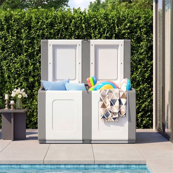 Grey Waterproof Deck Box, Sun-protective Storage Box, with Lockable Lid and Side Handles, Easy To Assemble, Suitable for Warehouses and Gardens