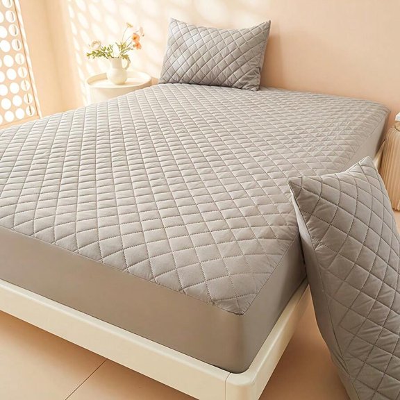 Grey Waterproof Mattress Protector Set - 3pcs Cloud-Soft Quilted Bedding
