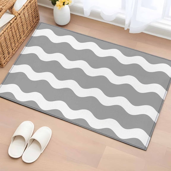 Grey Wavy 2'x3' Rug for Entryway Front Door Kitchen Sink Area, Stripes Low Pile Washable Non Slip Rectangle Area Rug for Living Room Dining Room, Bathroom Accent, Entryway, Beside Bed