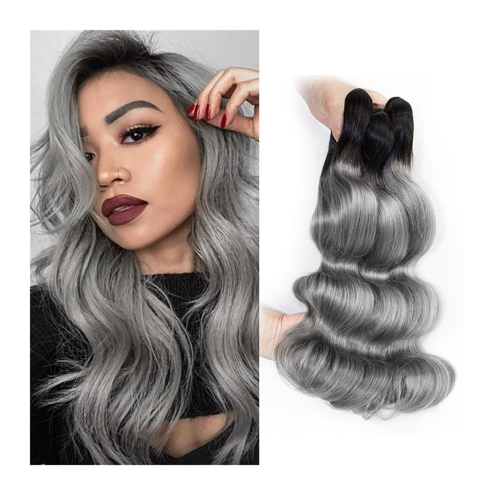 Grey Weave Human Hair Bundles 2/3/4 Bundle 1B Dark Grey Body Wave Ombre Remy Human Hair Weave Extensions 10-22 Inch Quality Soft Hair