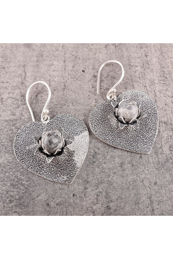 Grey Web Jasper Earring 925 Sterling Silver Jewelry