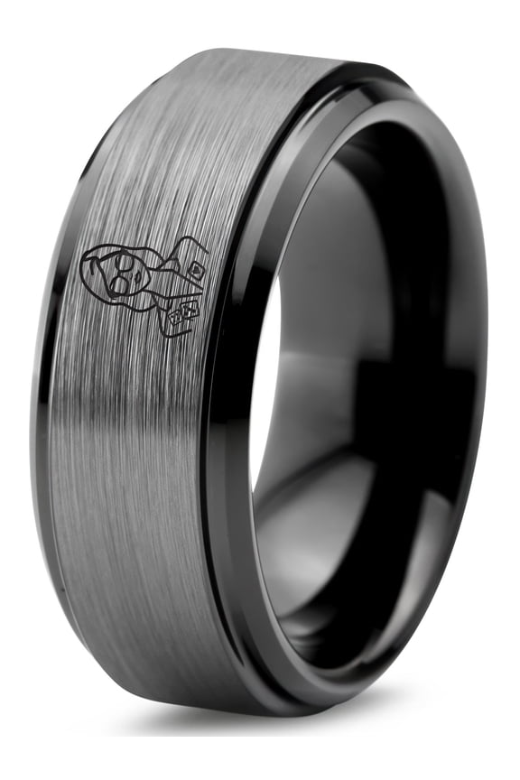 Custom Gamer Grey Rings Men Tungsten Gift for Him Unique Mourning Jewelry Simple Wedding Band