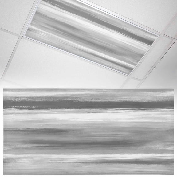 Grey and White Abstract Fluorescent Light Covers Mottled Oil Painting Texture Modern Magnetic Light Filters Ceiling Lighting Panel Shade for Classroom Office Home 2 x 4 ft, 1 Pack