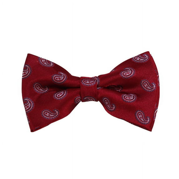 Grey, White And Red Paisley Woven Pre-Tied Bow Tie