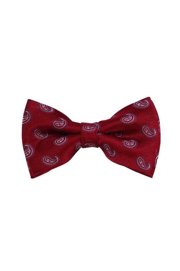 Grey, White And Red Paisley Woven Pre-Tied Bow Tie
