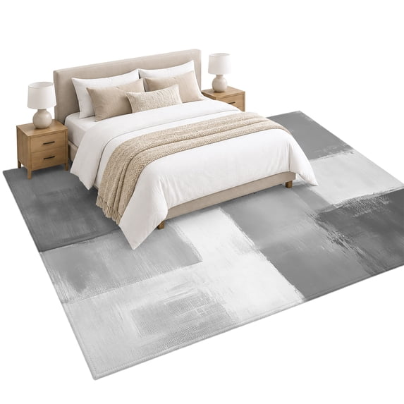 Grey White Area Rug 5'x7', Graffiti Art Mottled Gradient Color Blocks ...